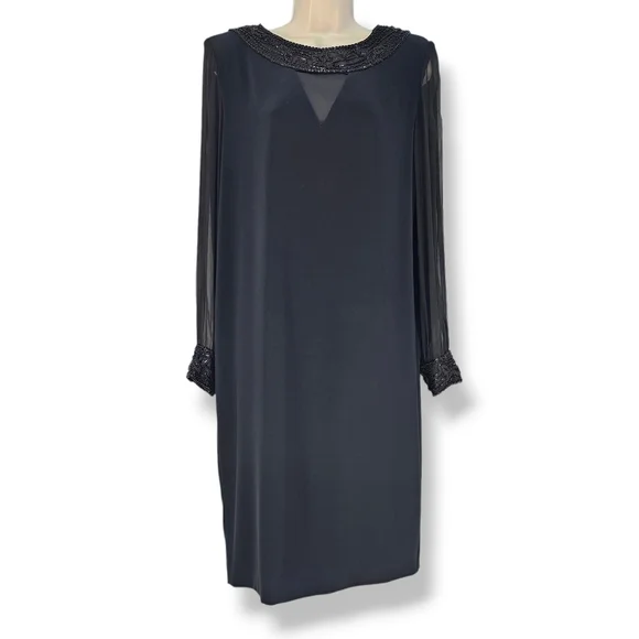 Oleg Cassini | Dresses | Vintage Black Tie Oleg Cassini Black Shift Dress  Beaded Details Size 2 | Poshmark